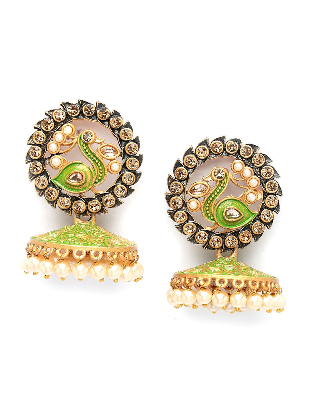 

ADIVA Gold Plated Kundan Peacock Shaped Jhumkas