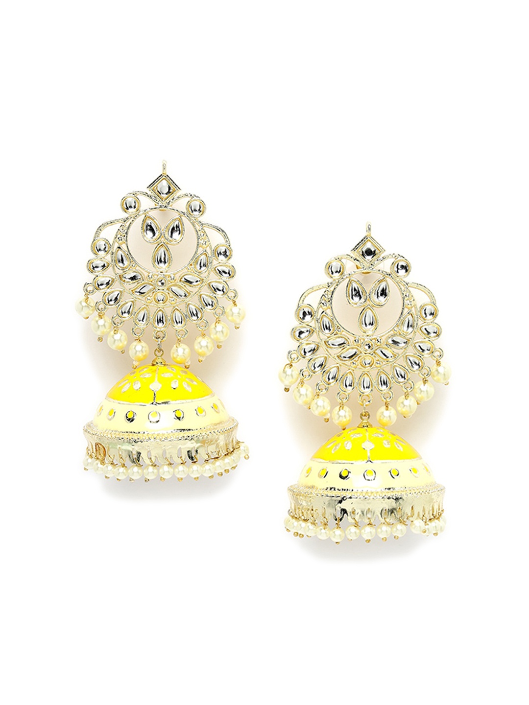 

ADIVA Gold-Plated Stone Studded & Beads Dome Shaped Jhumkas