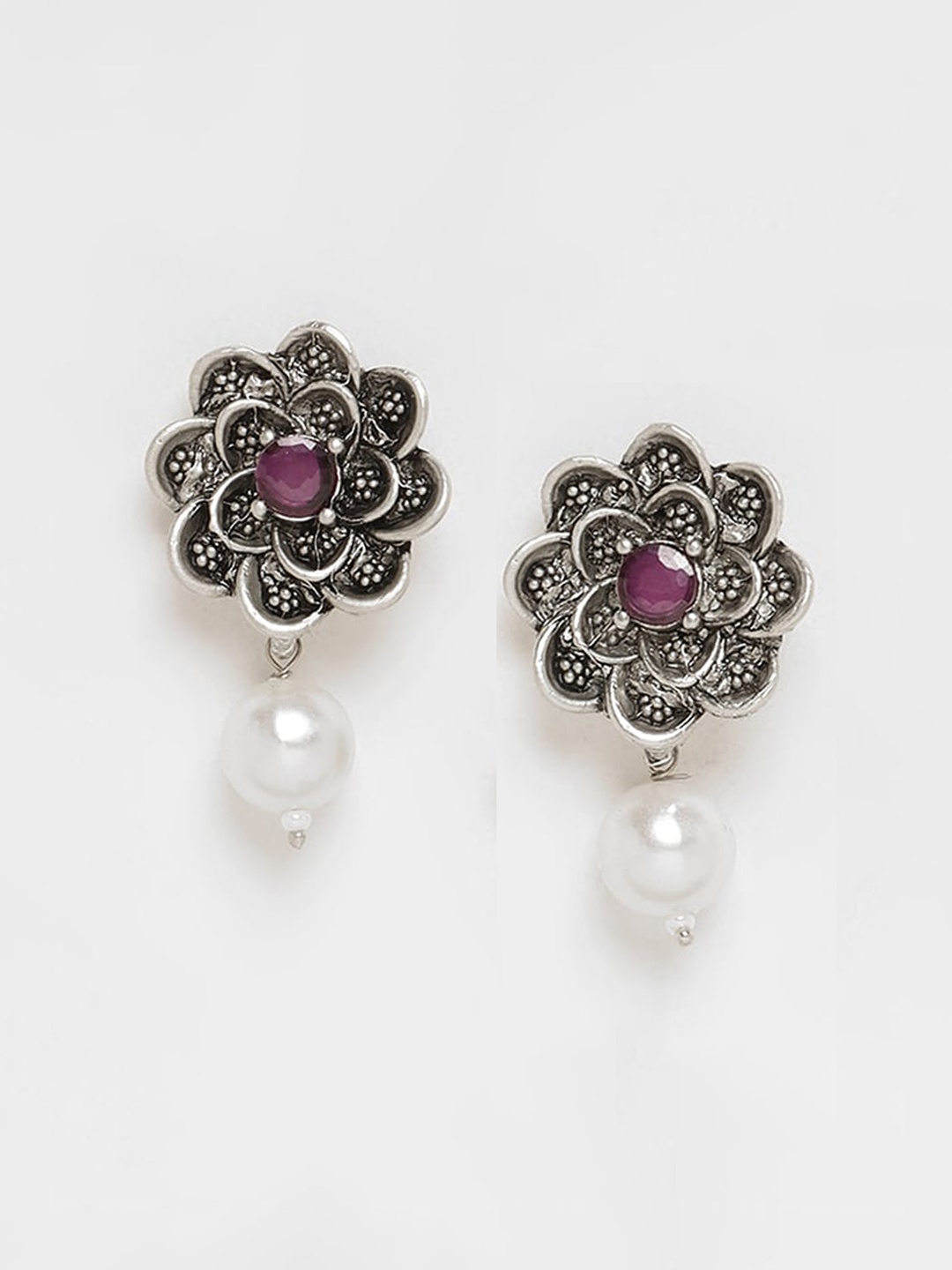 

ADIVA Silver-Plated Floral Drop Earrings