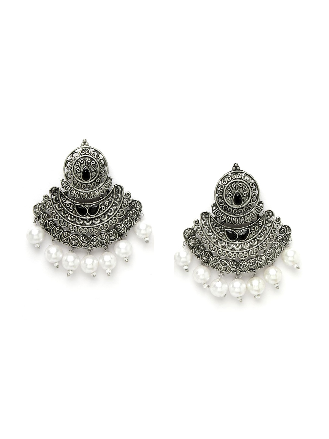 

ADIVA Silver-Plated Crescent Shaped Chandbalis Earrings