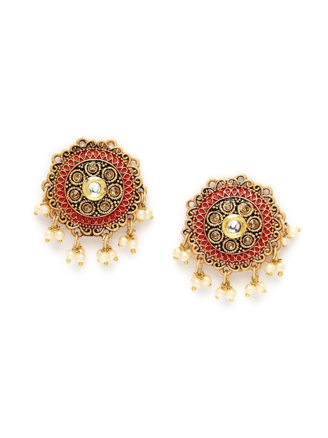

ADIVA Gold-Plated Kundan Studded & Beaded Studs Earrings