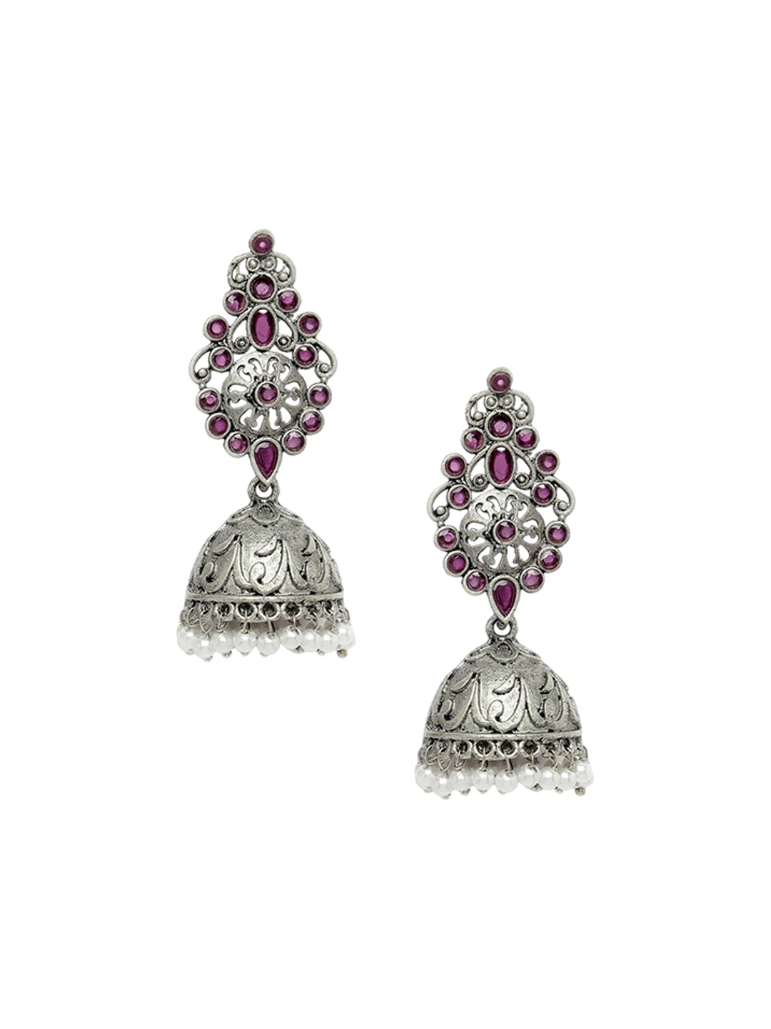 

ADIVA Silver Plated Kundan Oxidised Dome Shaped Jhumkas