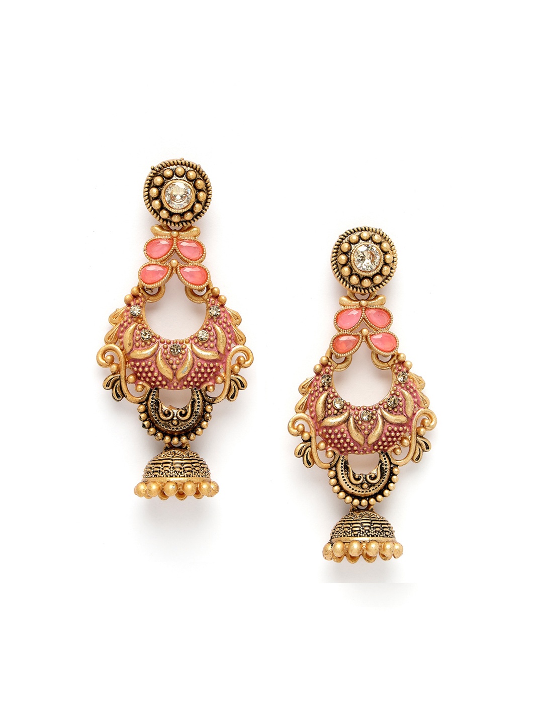 

ADIVA Gold-Plated Stone Studded & Beaded Classic Jhumkas