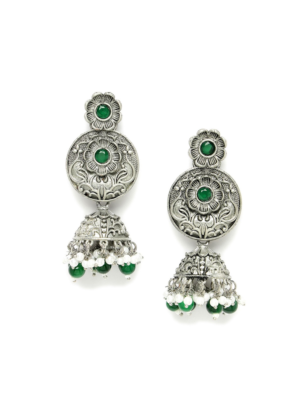 

ADIVA Silver-Plated Floral Jhumkas Earrings