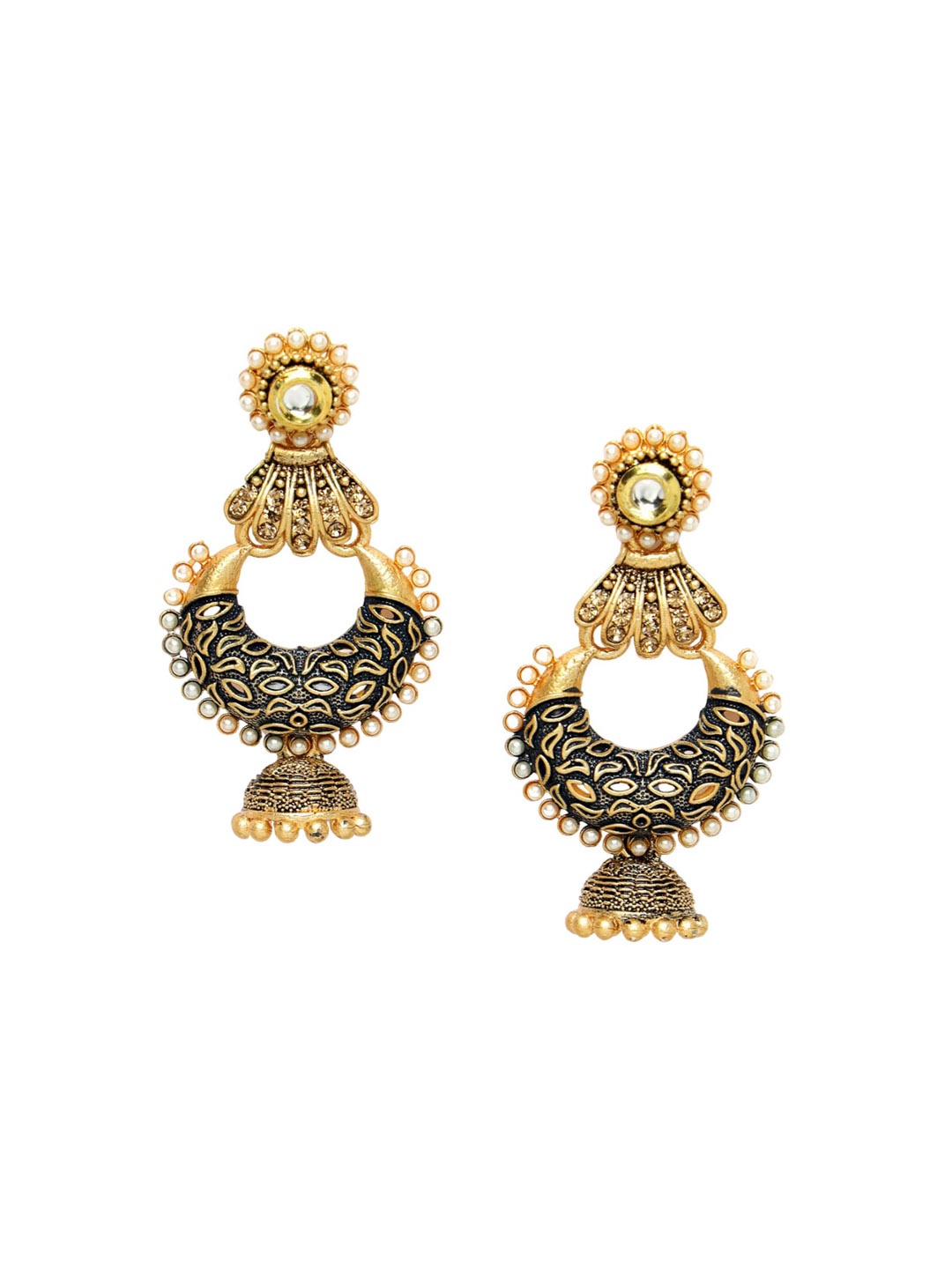 

ADIVA Gold-Plated Kundan Studded & Beaded Drop Earrings