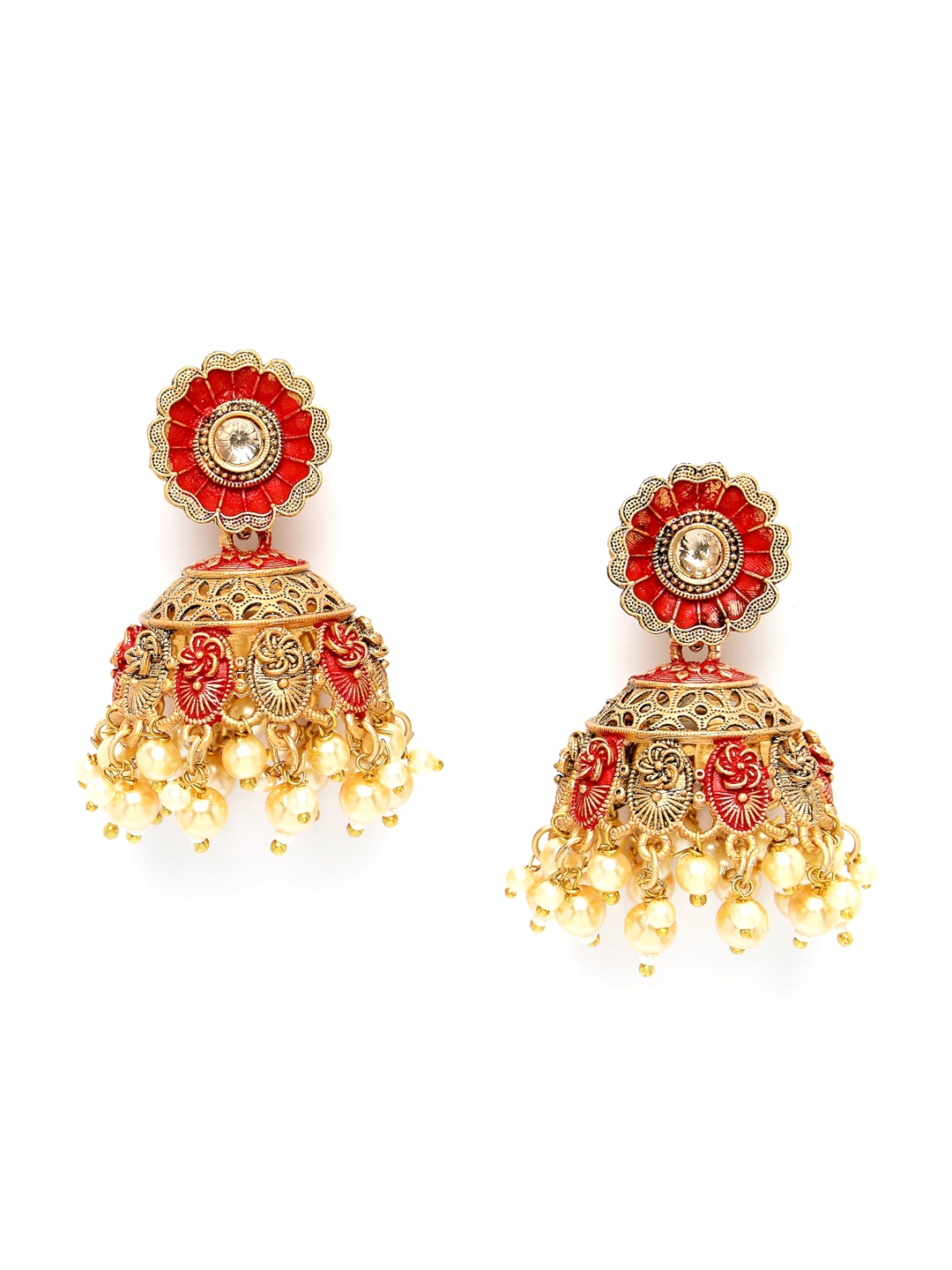 

ADIVA Gold-Plated Beads & Stones Jhumkas