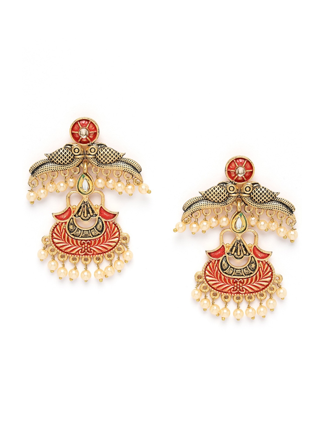 

ADIVA Gold-Plated Peacock Shaped Chandbalis Earrings