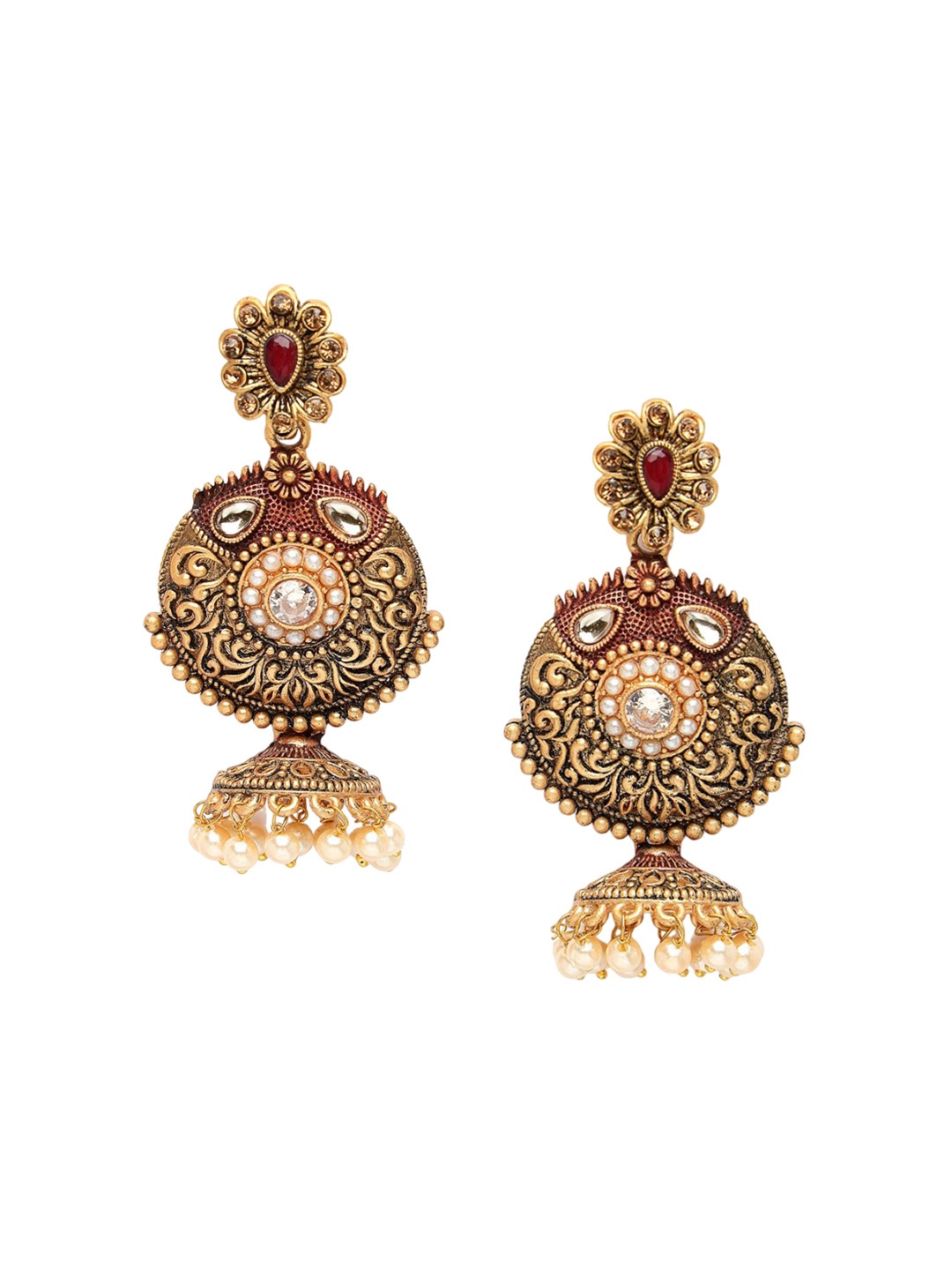 

ADIVA Gold Plated Kundan Antique Jhumkas