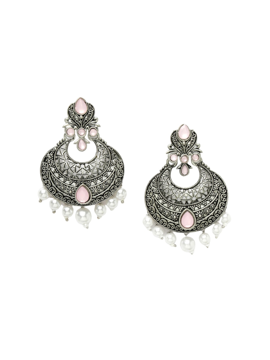 

ADIVA Silver-Plated Stone Studded Chandbalis