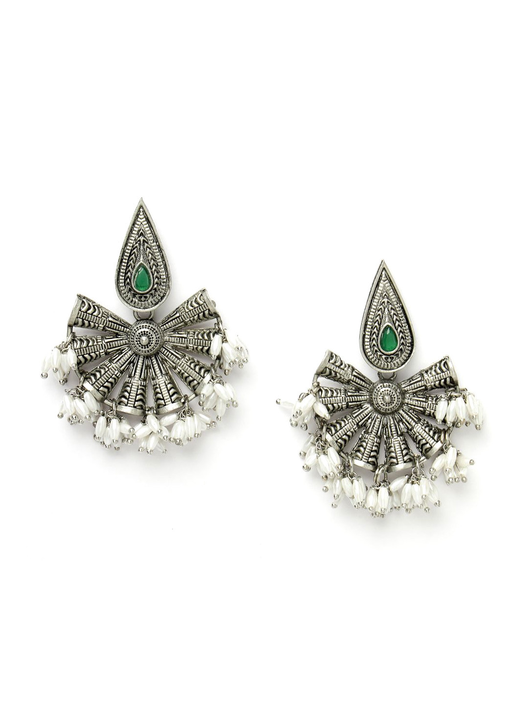 

ADIVA Silver-Plated Stone Studded Beaded Drop Earrings