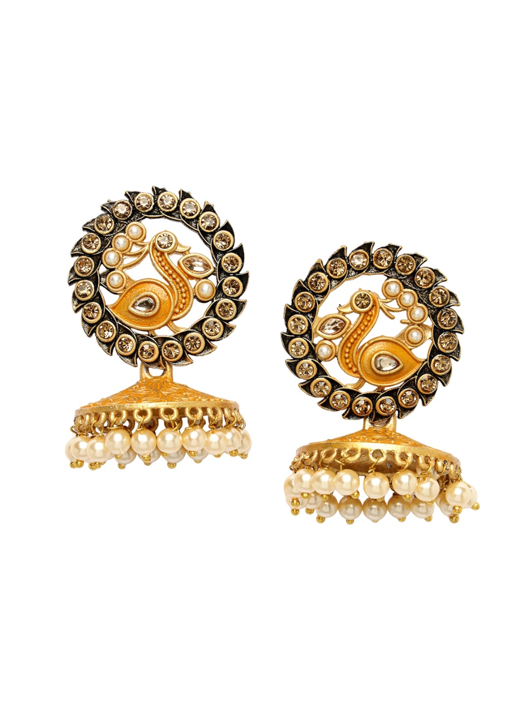 

ADIVA Gold Plated Kundan Peacock Shaped Jhumkas