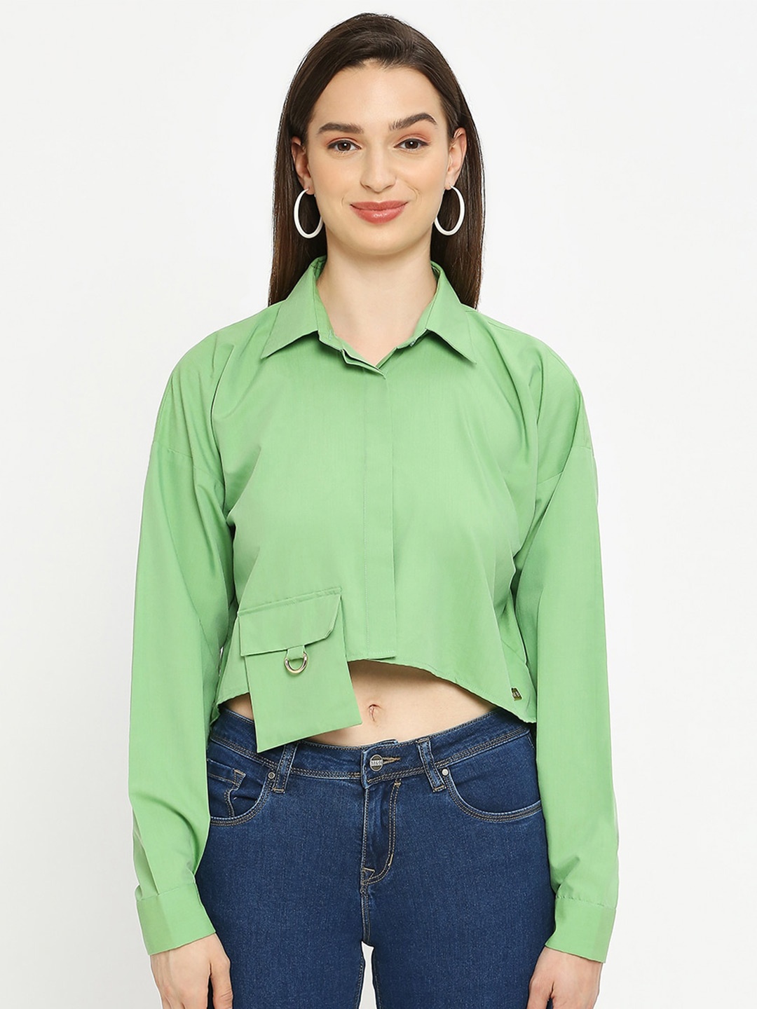 

EMBLAZE Comfort Cropped Casual Shirt, Green