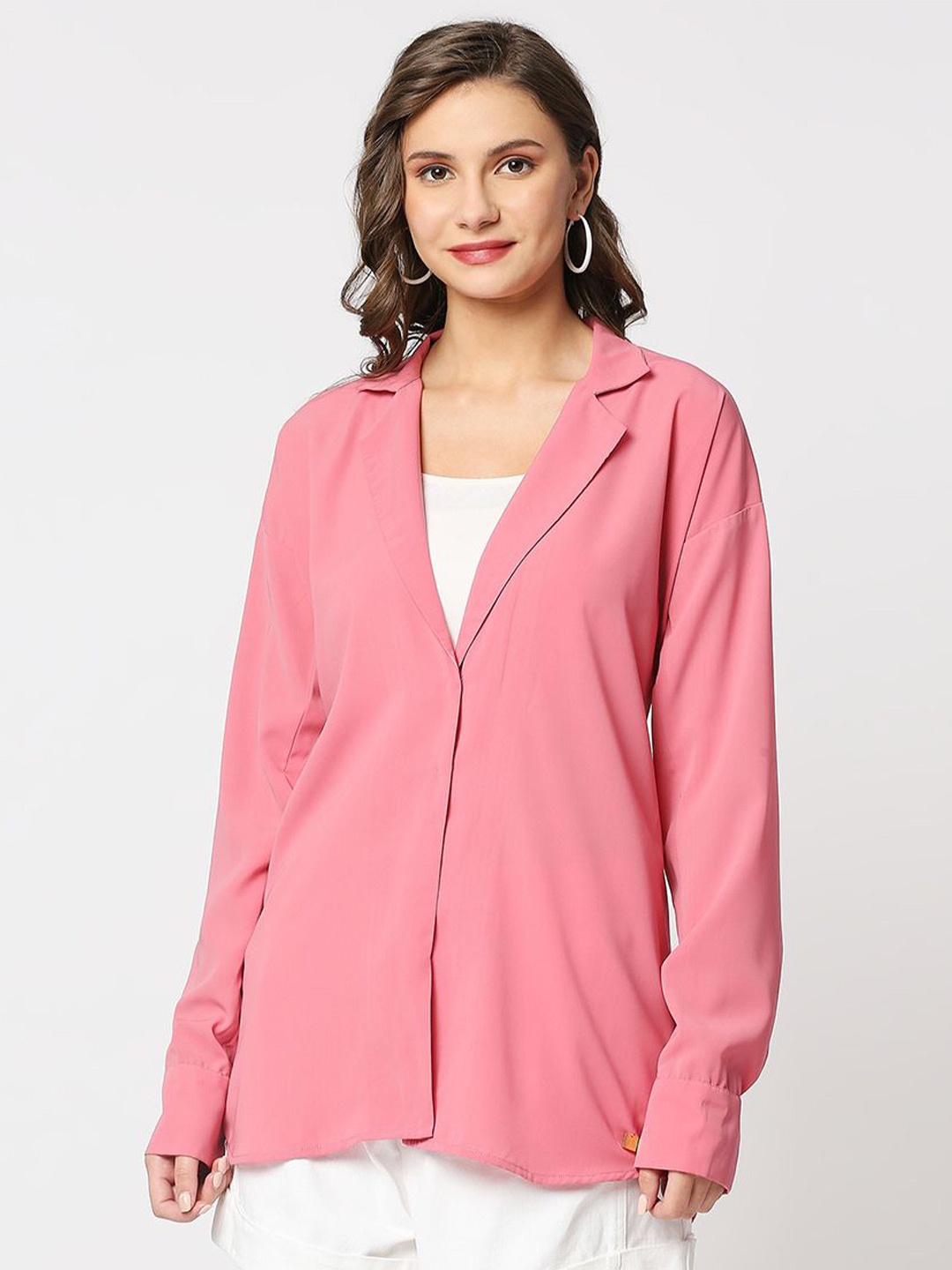 

EMBLAZE Cuban Collar Casual Shirt stype top, Pink