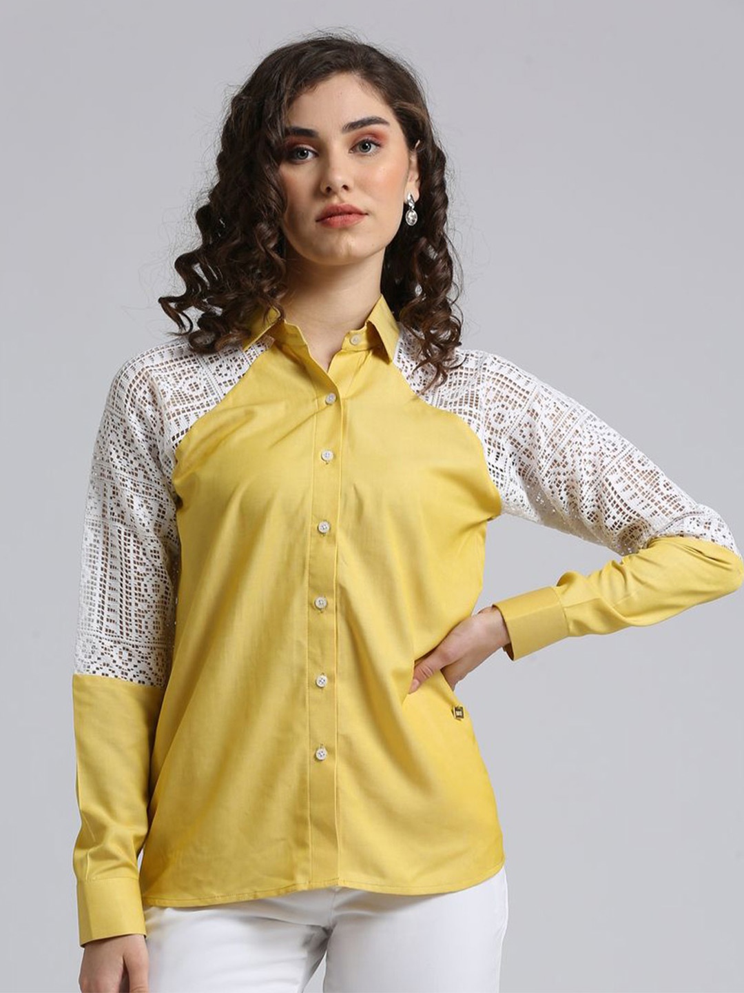 

EMBLAZE Comfort Slim Fit Spread Collar Cotton Casual Shirt, Yellow