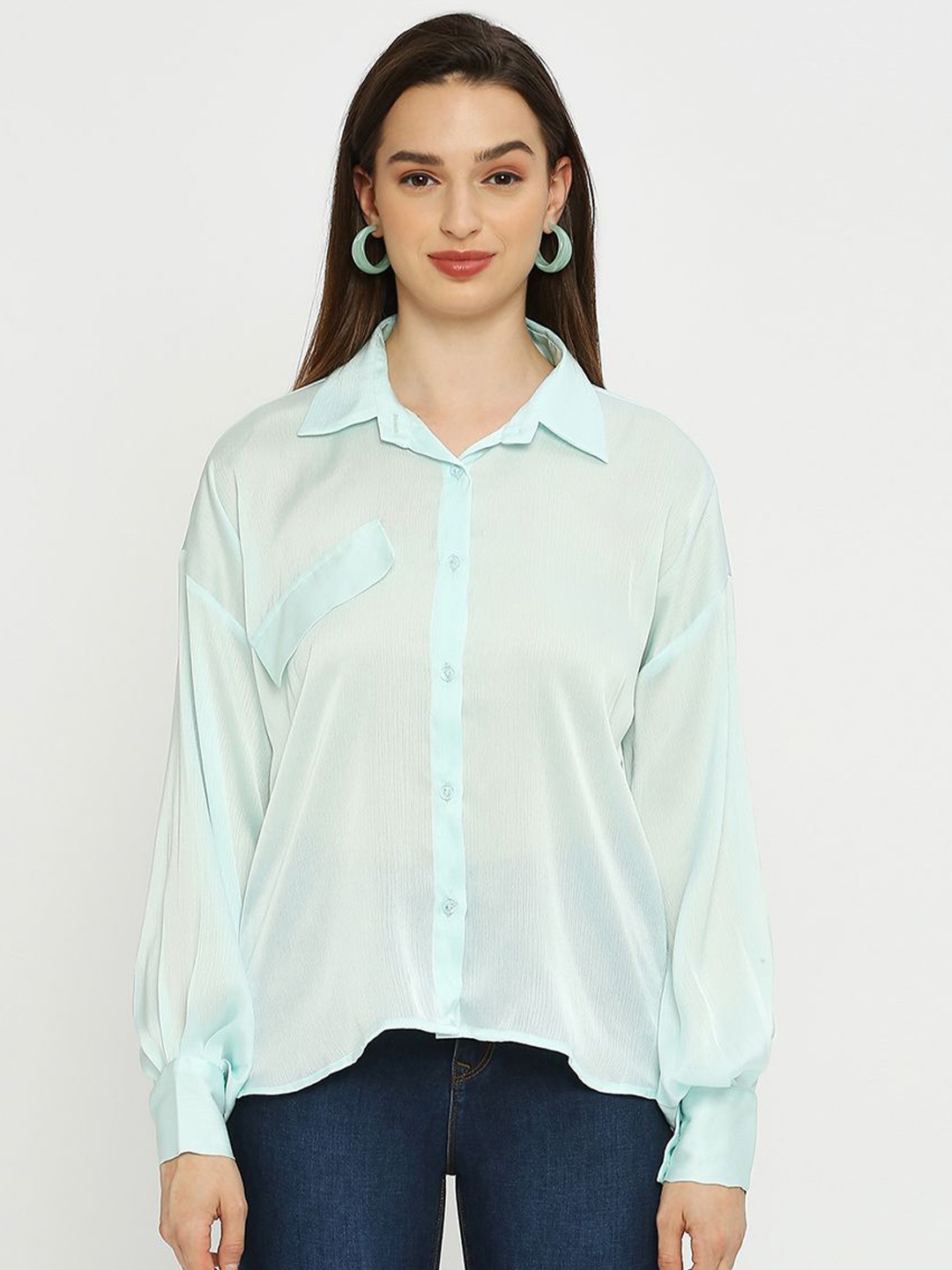 

EMBLAZE Comfort Semi Sheer Casual Shirt, Blue