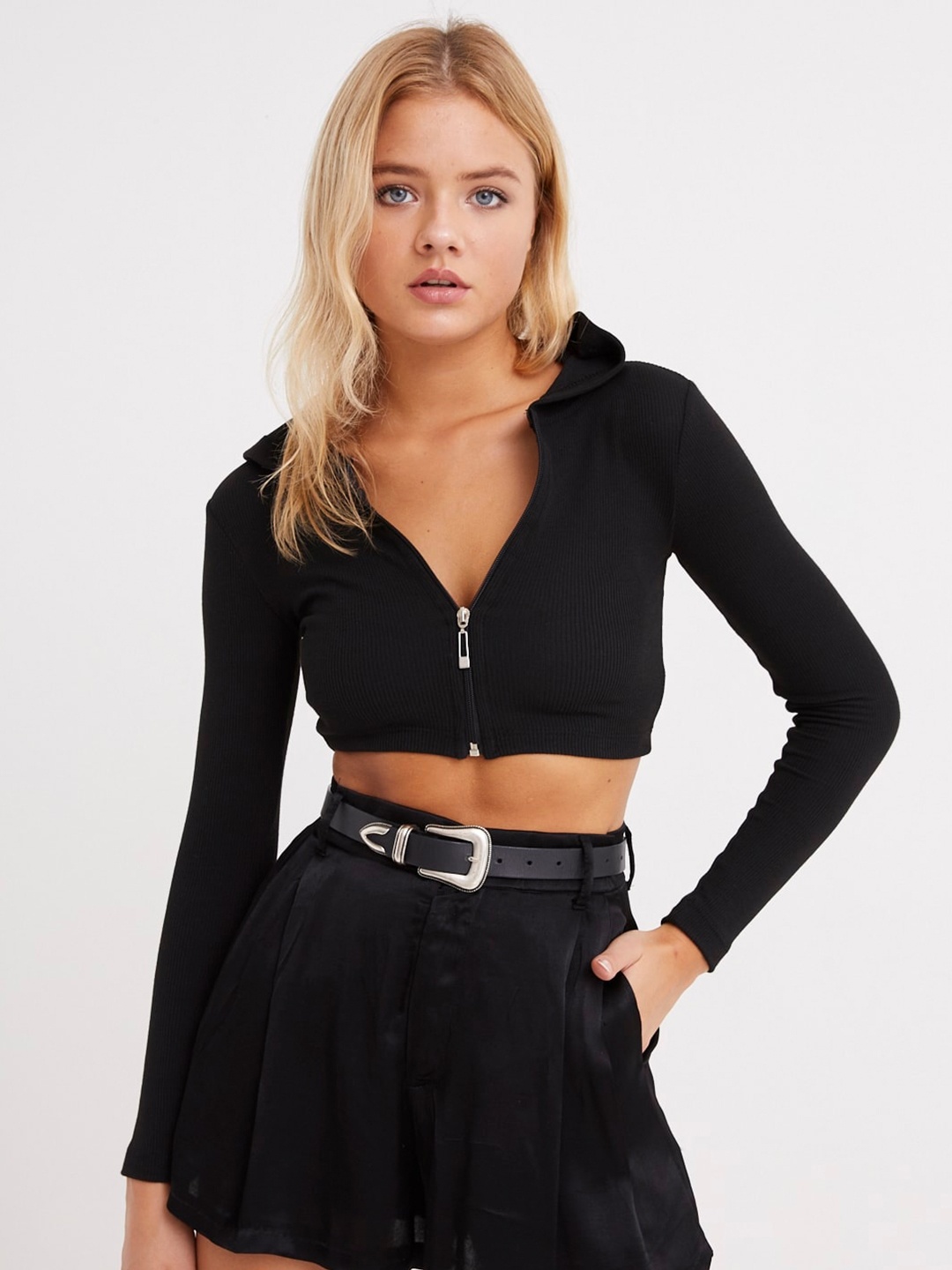 

Cool & Sexy Hooded Long Sleeves Fitted Crop Top, Na
