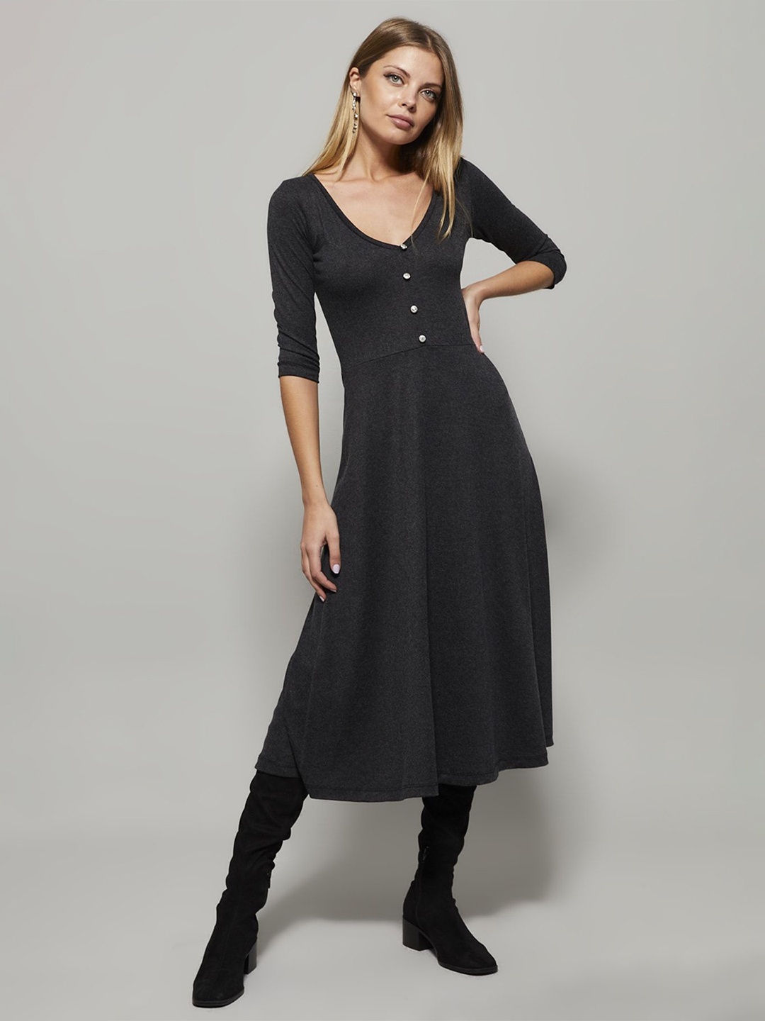 

Cool & Sexy V-Neck A-Line Midi Dress, Na