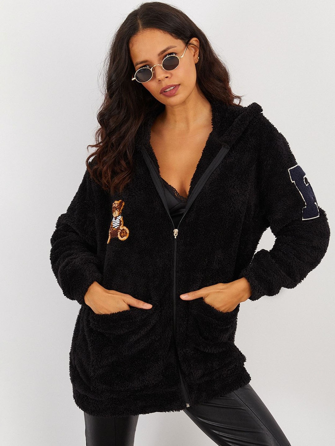 

Cool & Sexy Hooded Bomber Jacket, Black