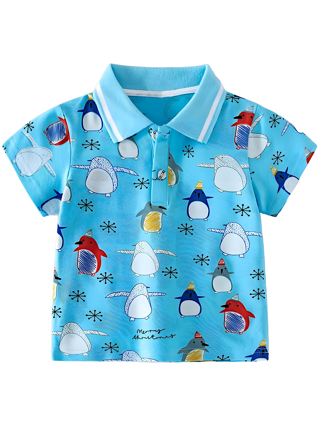 

BAESD Kids Conversational Printed Polo Collar Short Sleeves Pure Cotton T-shirt, Blue