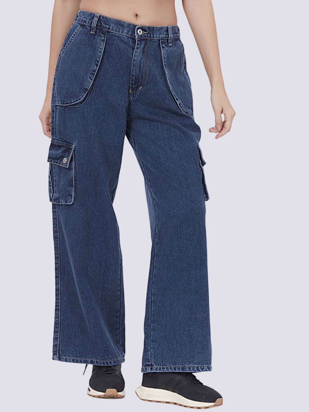 

Blum Denim Women Smart High Rise Clean Look Stretchable Cargo Jeans, Navy blue