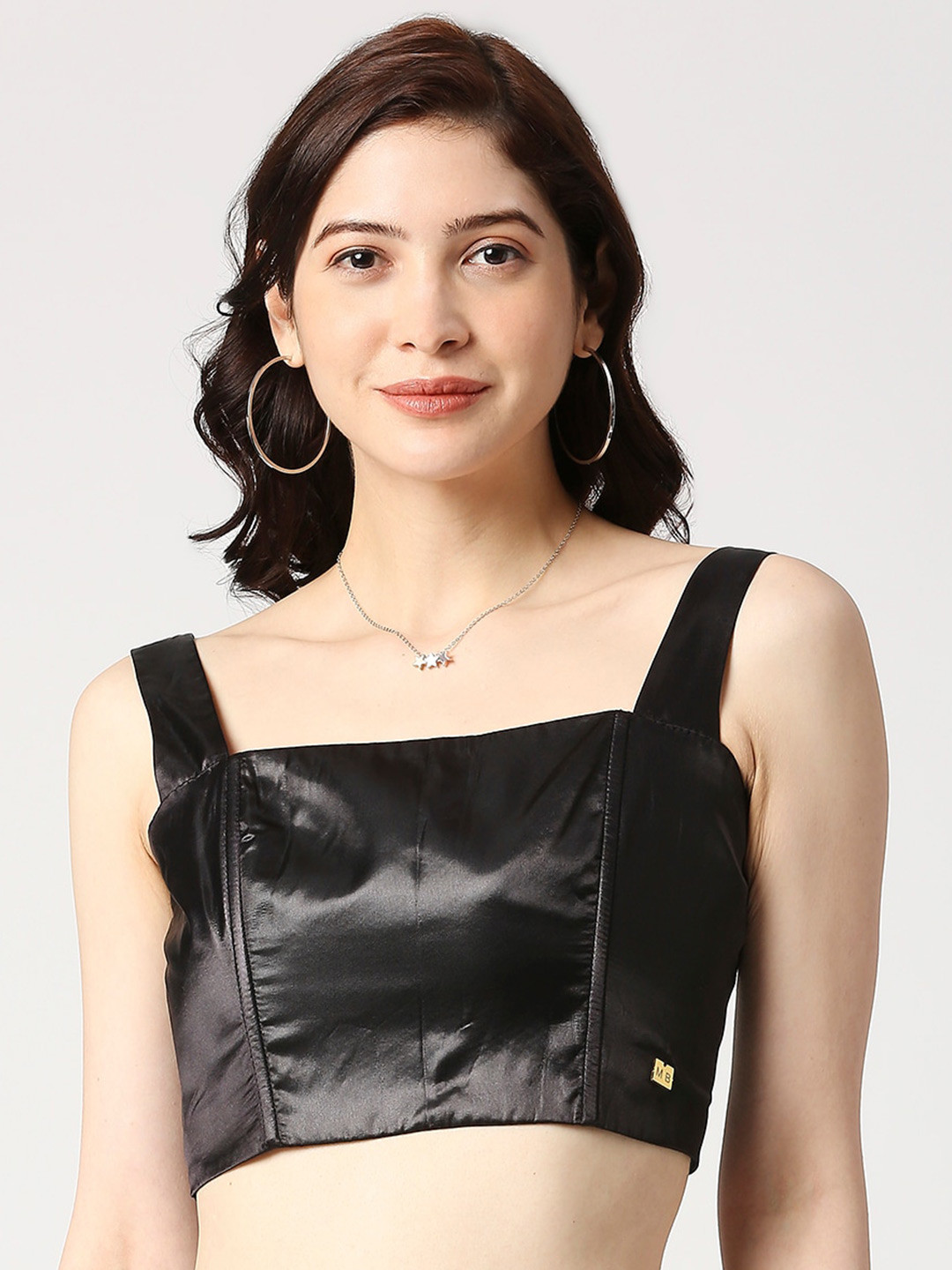 

EMBLAZE Solid Shoulder Straps Crop Top, Black