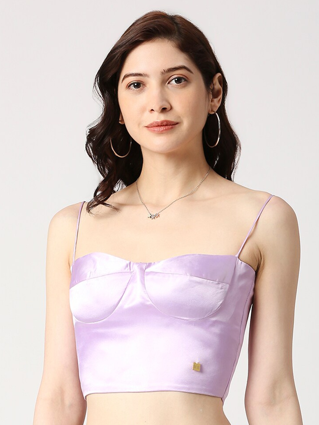 

EMBLAZE Shoulder Straps Satin Crop Top, Lavender