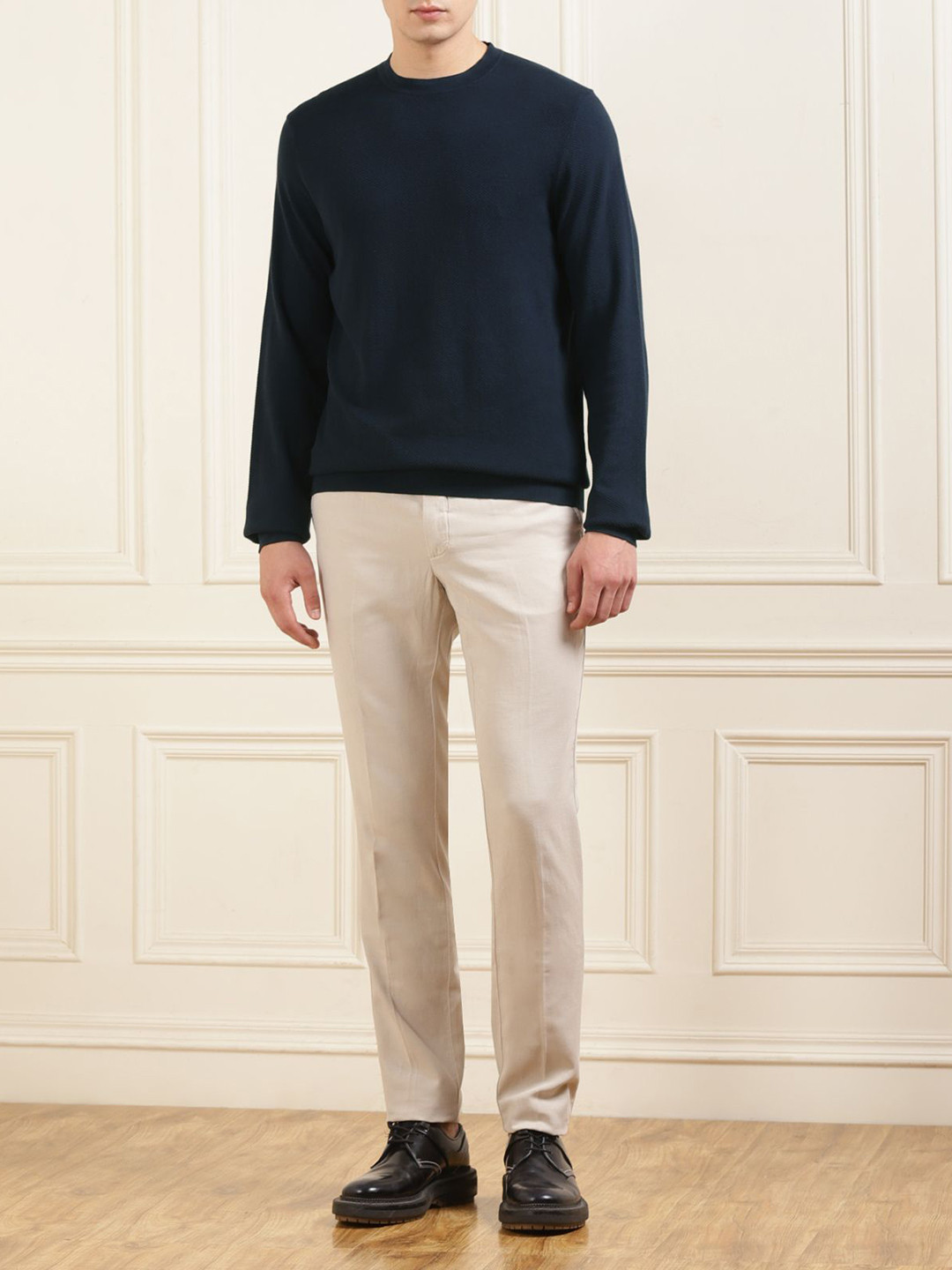 

HACKETT LONDON Round Neck Long Sleeves Striped Cotton Pullover, Black
