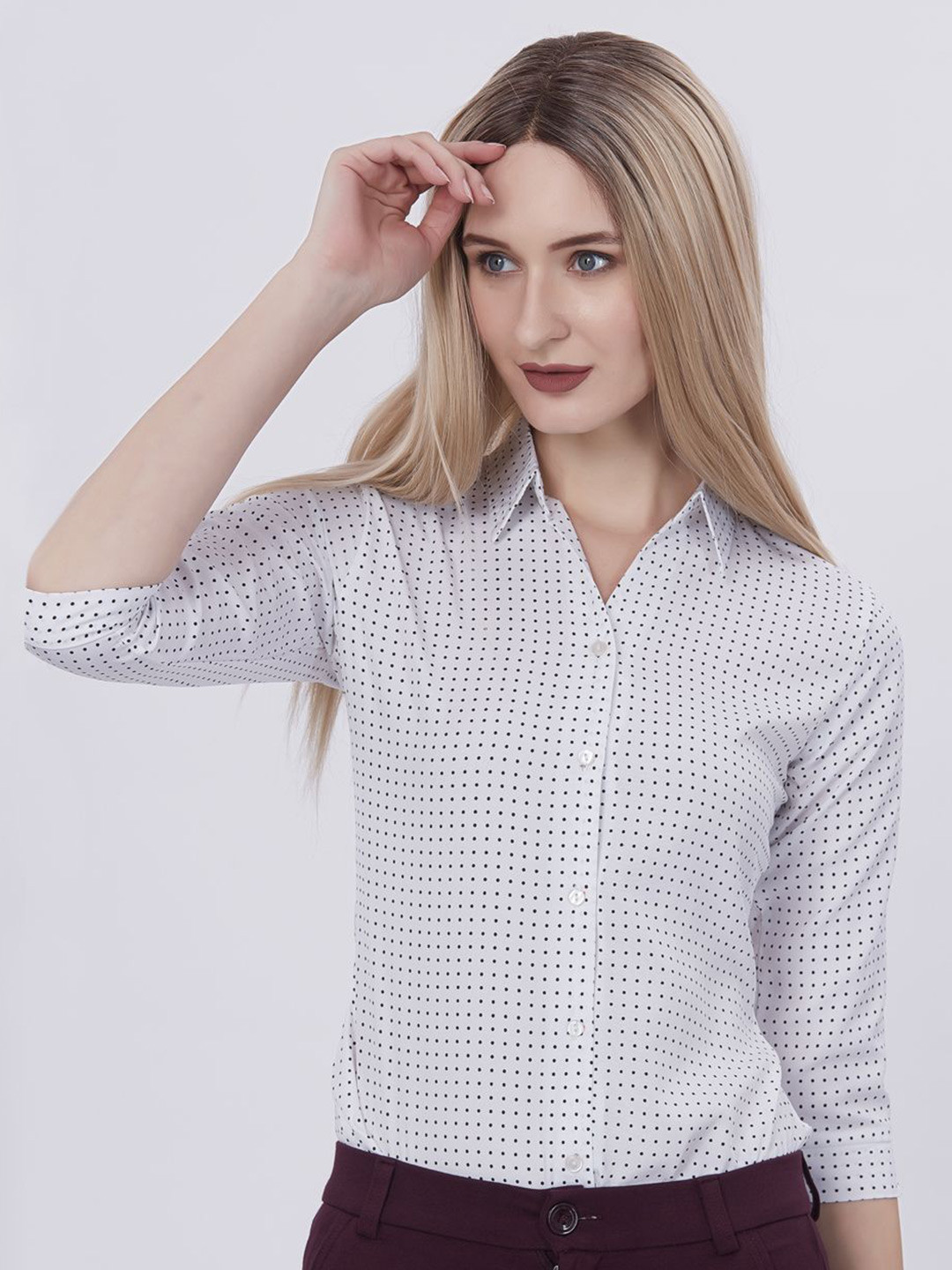 

Blum Denim Classic Slim Fit Polka Dot Printed Silk Casual Shirt, White