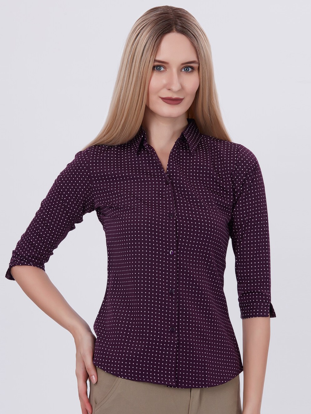 

Blum Denim Classic Slim Fit Polka Dot Printed Silk Casual Shirt, Purple