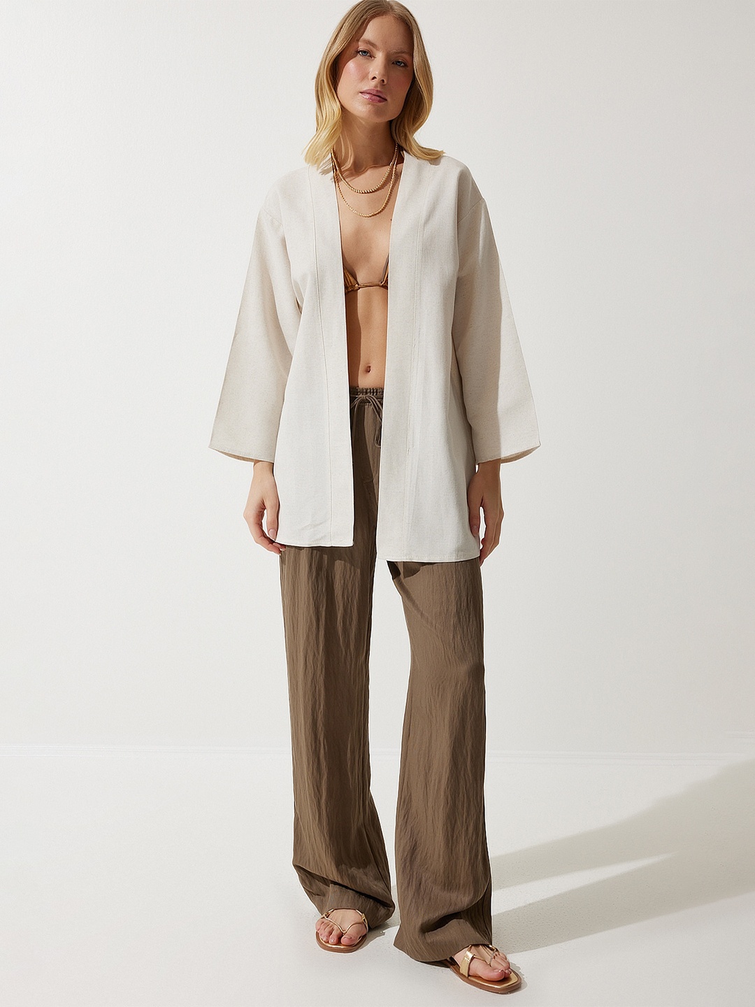 

Happiness istanbul Longline Open Front Shrug, Cream