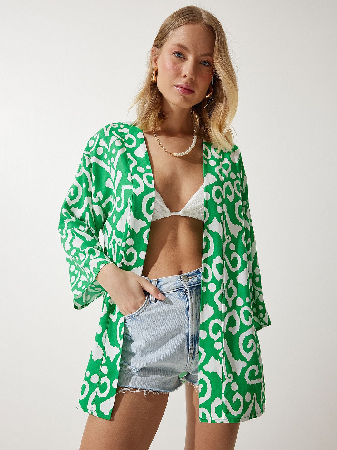 

Happiness istanbul Floral Printed Nightdress, Green