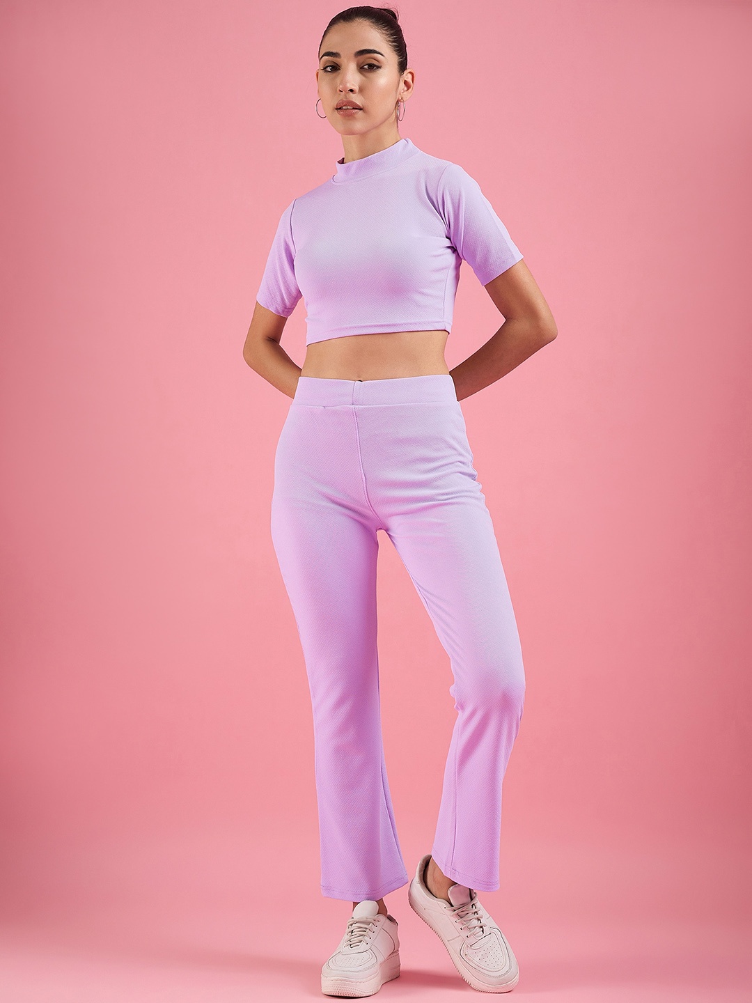 

DressBerry Round Neck Short Sleeves Crop Top & Trousers, Lavender