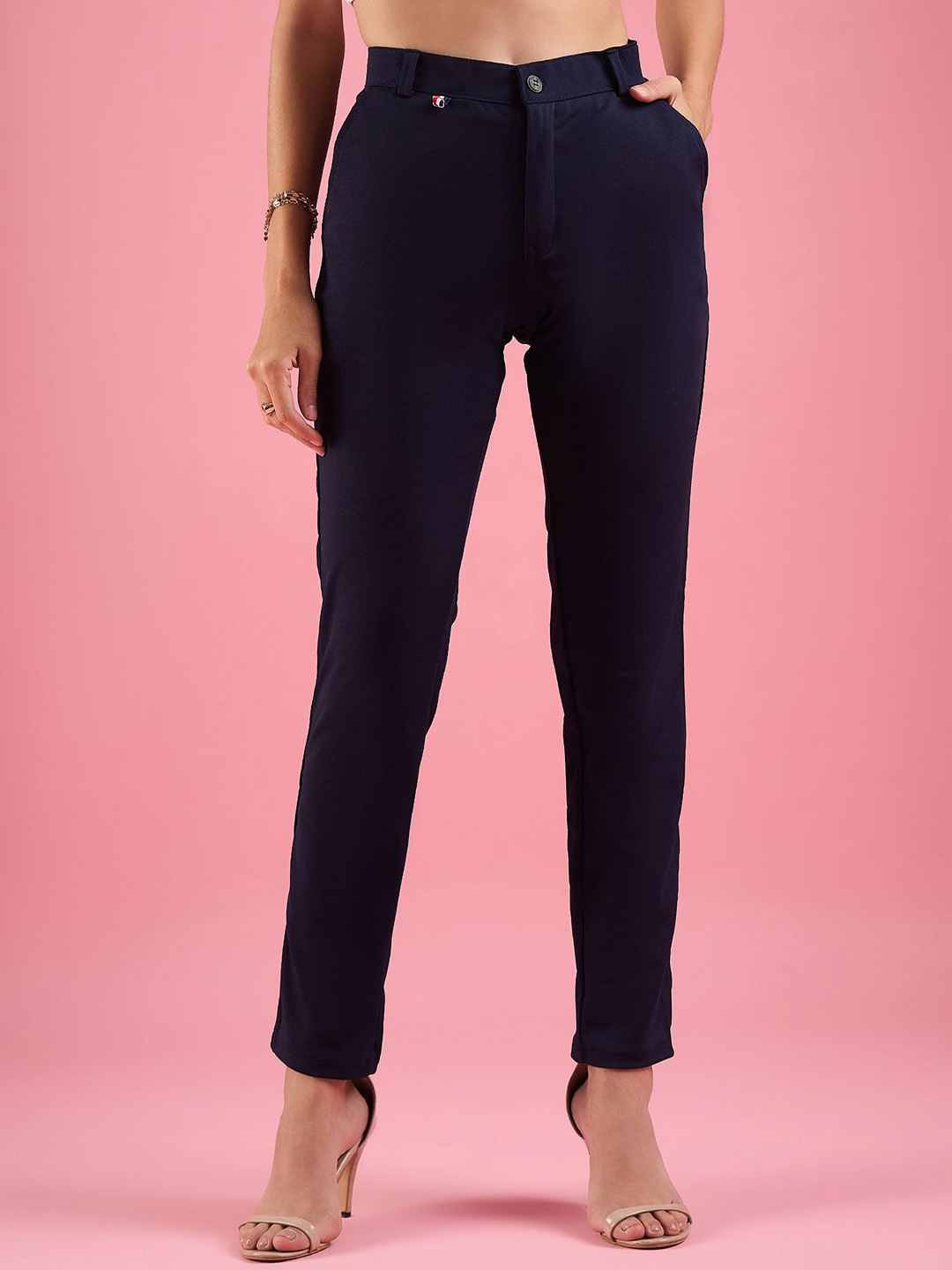 

DressBerry Women High-Rise Cigarette Trousers, Blue