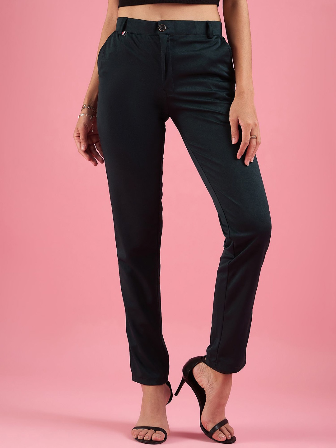 

DressBerry Women High-Rise Cigarette Trousers, Green