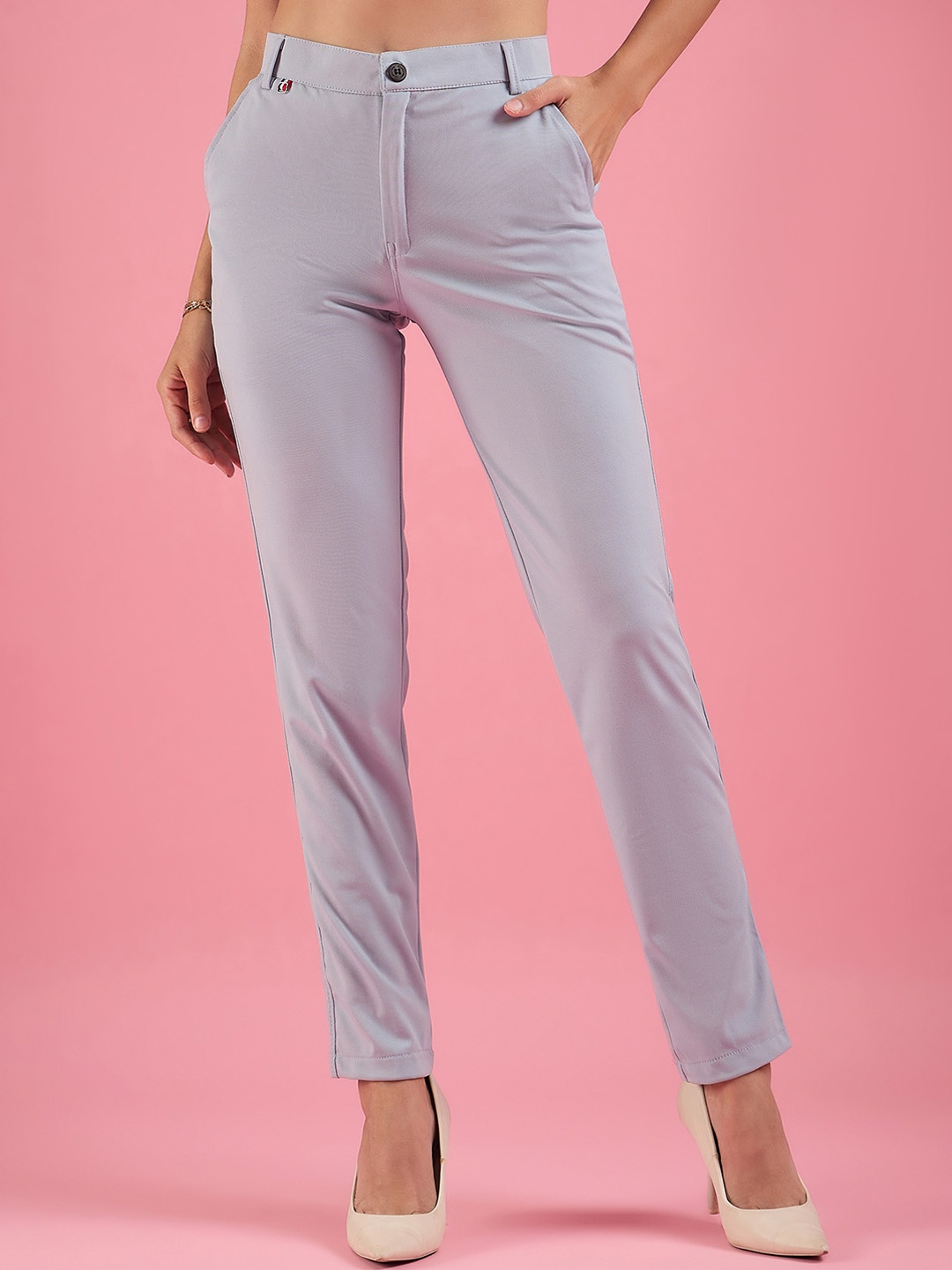 

DressBerry Women High-Rise Cigarette Trousers, Silver