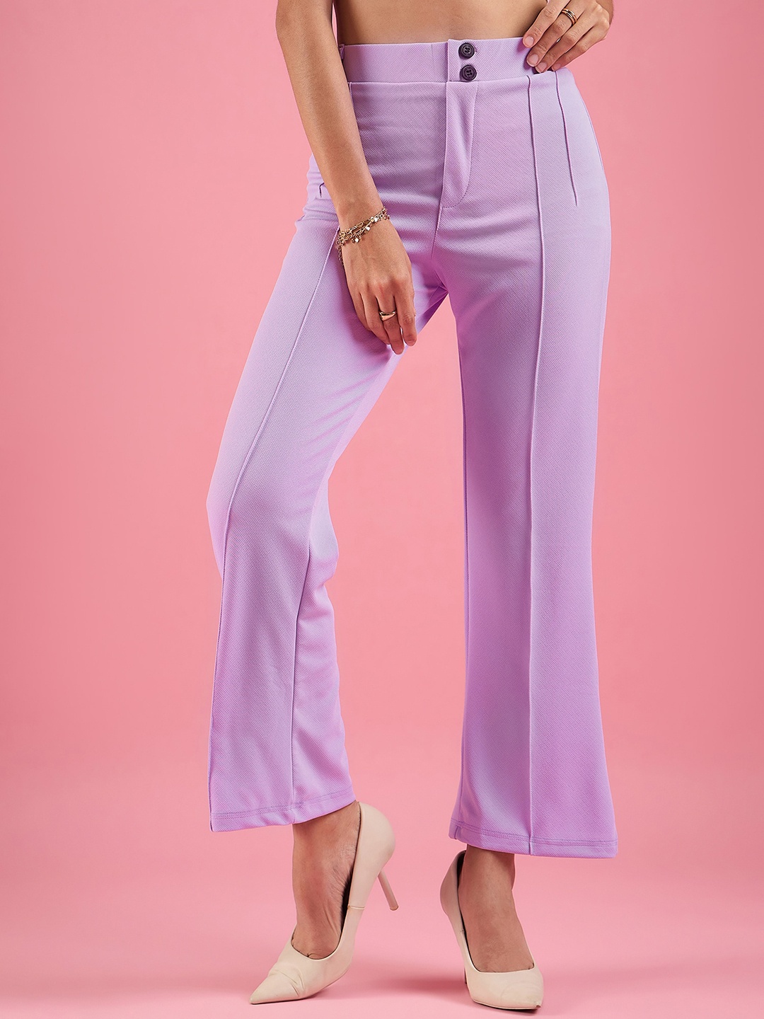 

DressBerry Women High-Rise Pleated Parallel Trousers, Lavender