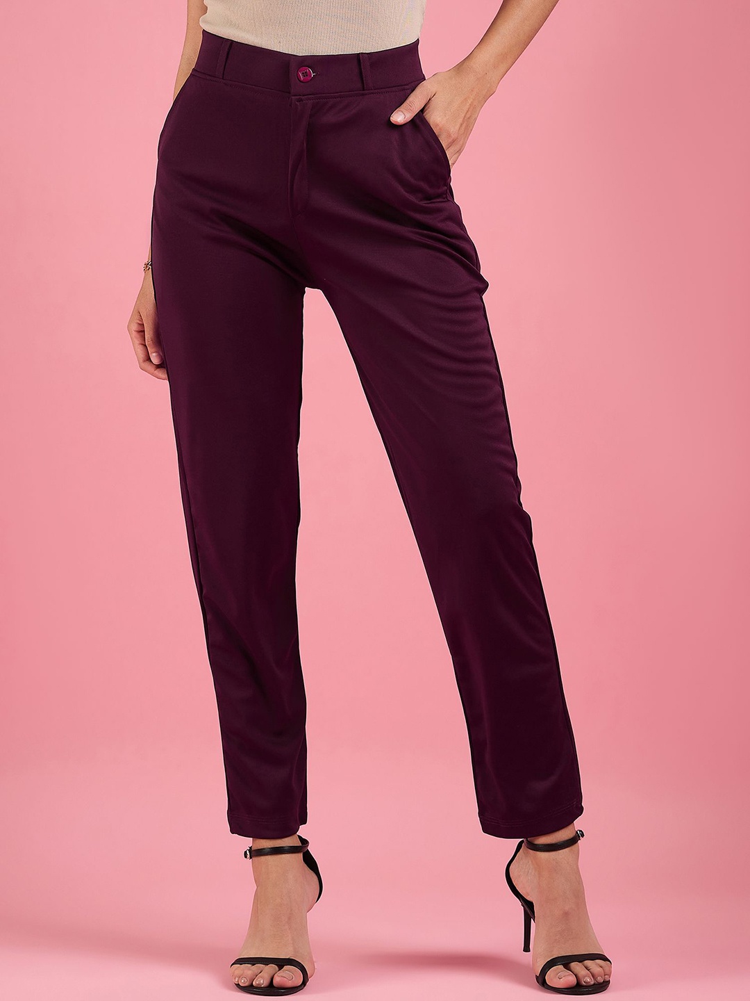 

DressBerry Women Maroon Mid Rise Regular Trousers