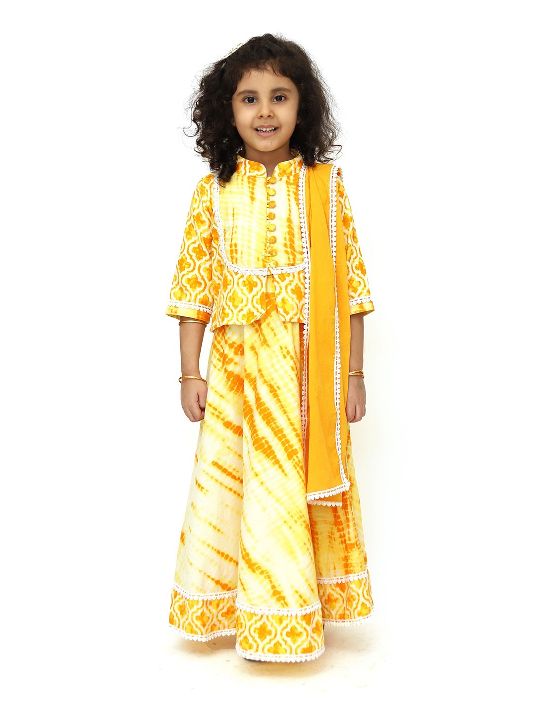 

Folk Culture Clothing Girls Printed Pure Cotton T-shirt With Skirt, Yellow