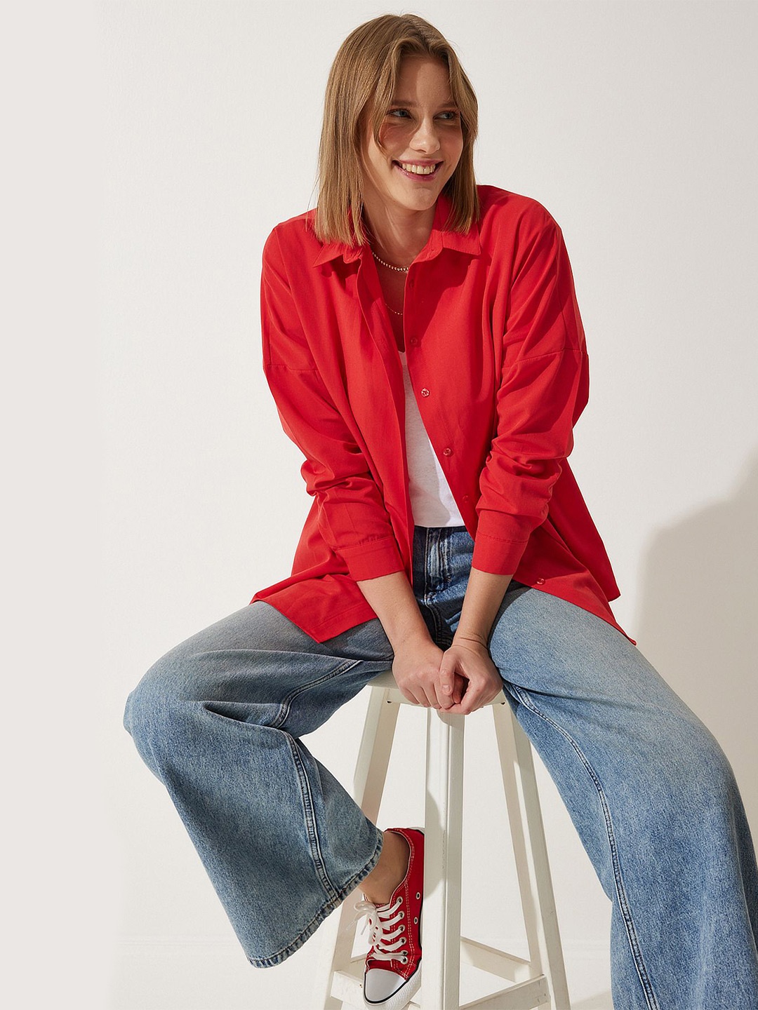 

Happiness istanbul Spread Collar Drop-Shoulder Sleeves Casual Shirt, Na