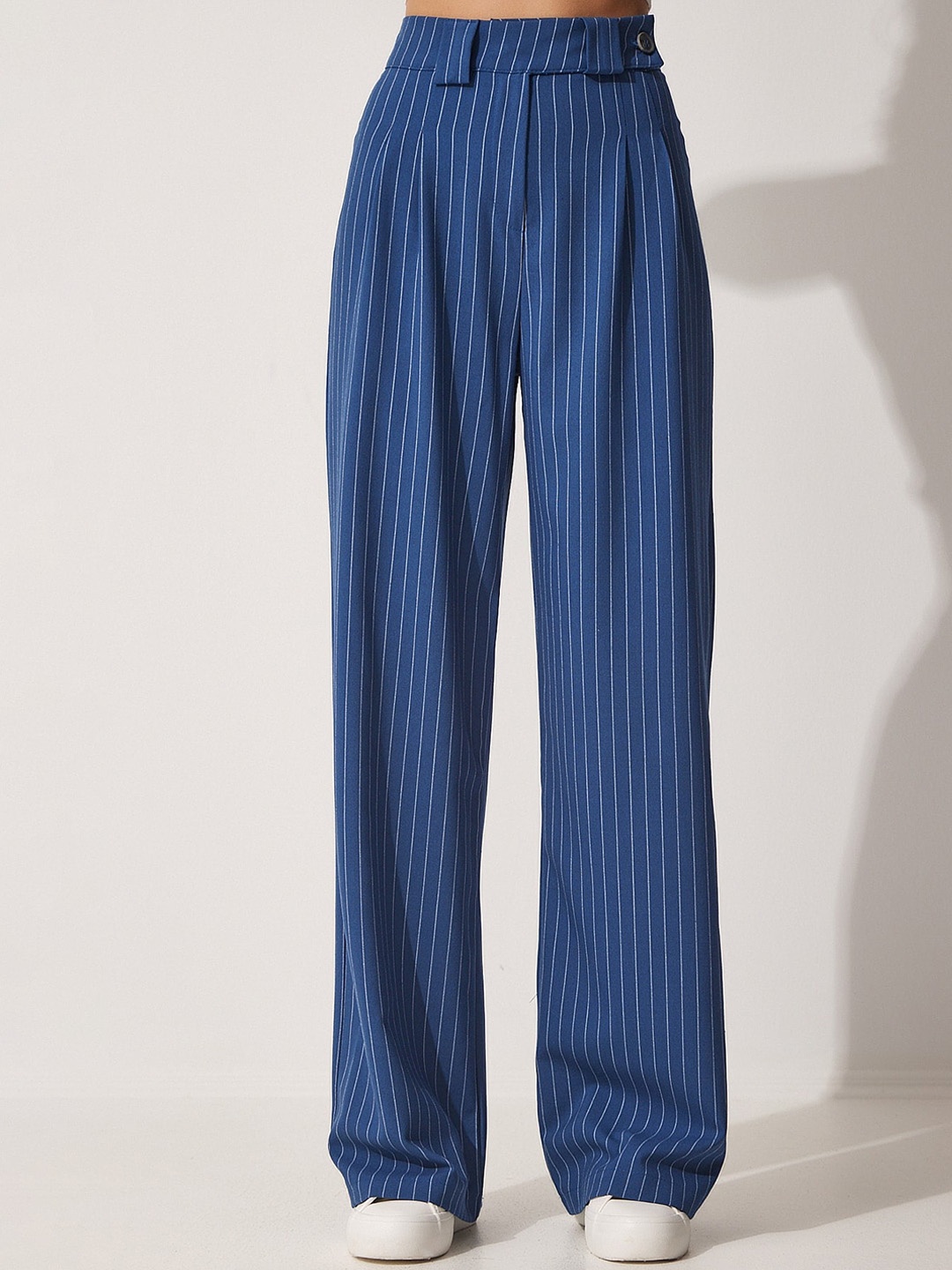

Happiness istanbul Women Striped Trouser, Blue
