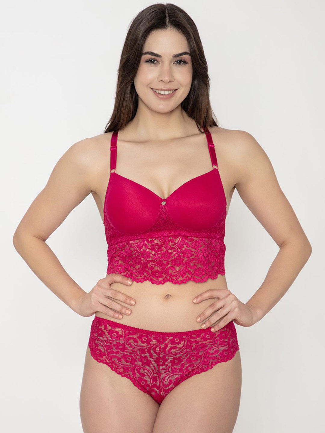 

B'ZAR Self Designed Lace Lingerie Set BZS5112, Fuchsia