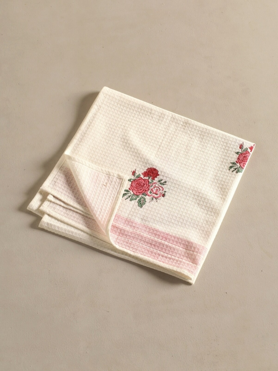 

Peepal Tree Block Printed Cotton Waffle Bath Towel, Off white