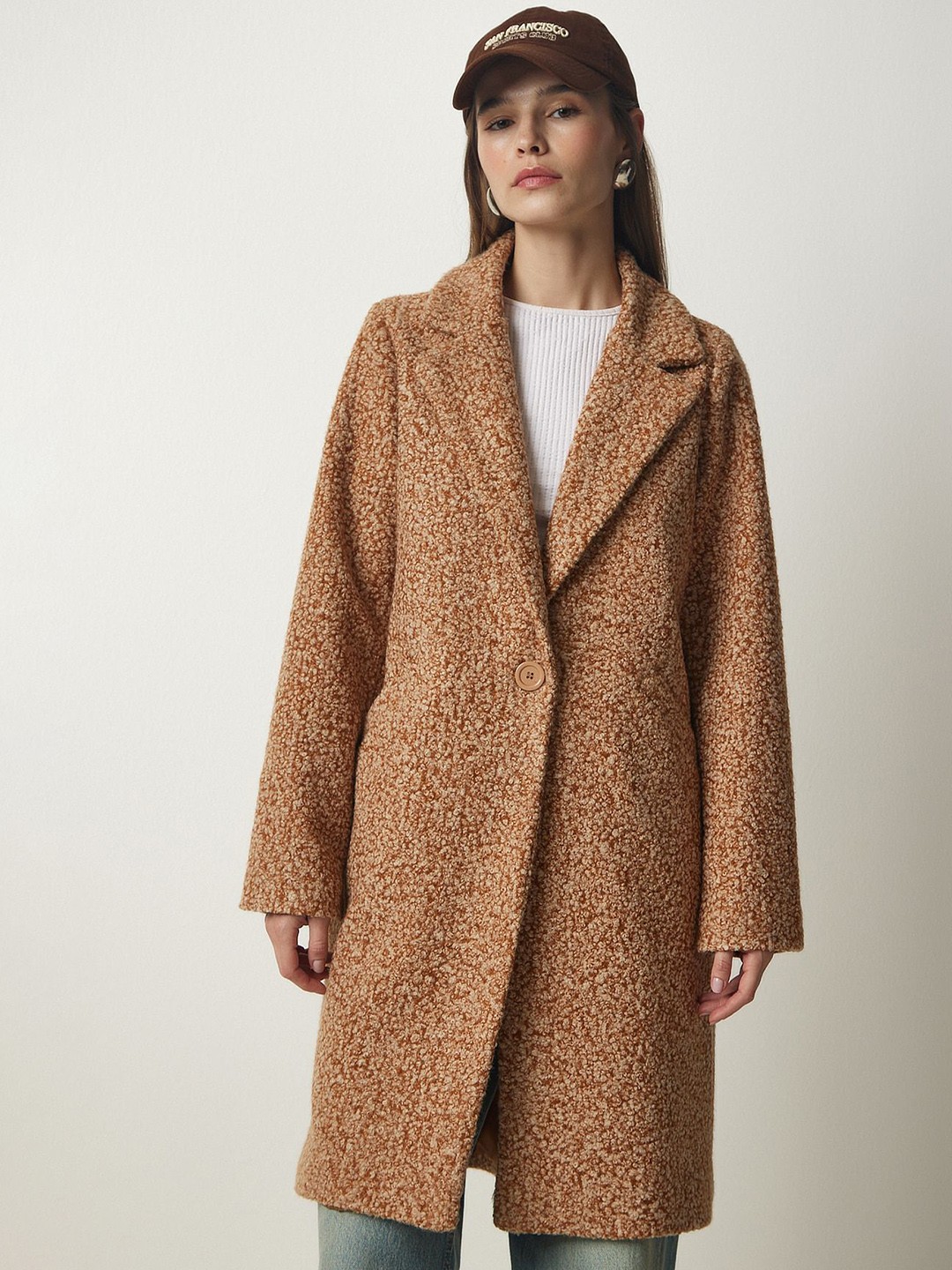 

Happiness istanbul Notched Lapel Overcoat, Brown