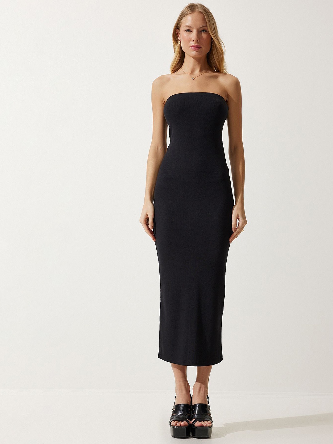 

Happiness istanbul Strapless Bodycon Midi Dress, Black