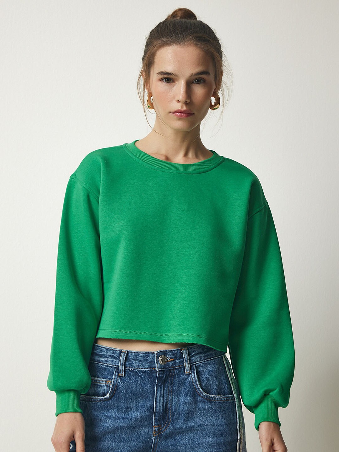 

Happiness istanbul Round Neck Long Sleeves Cotton Sweatshirt, Na