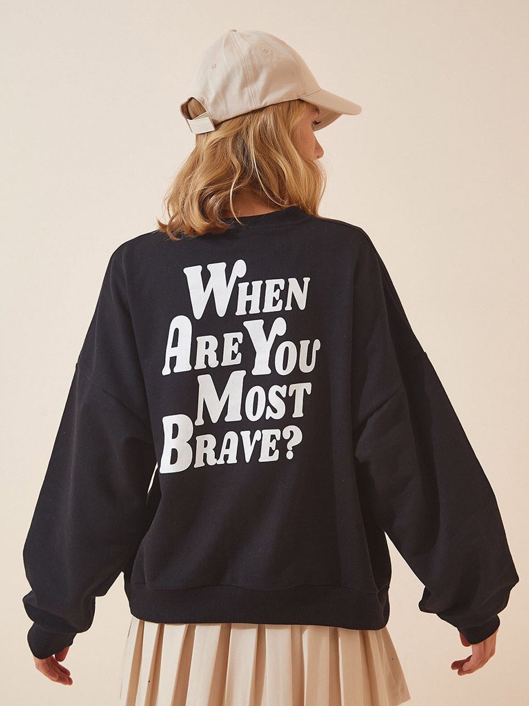 

Happiness istanbul Printed Round Neck Long Sleeves Cotton Sweatshirt, Na