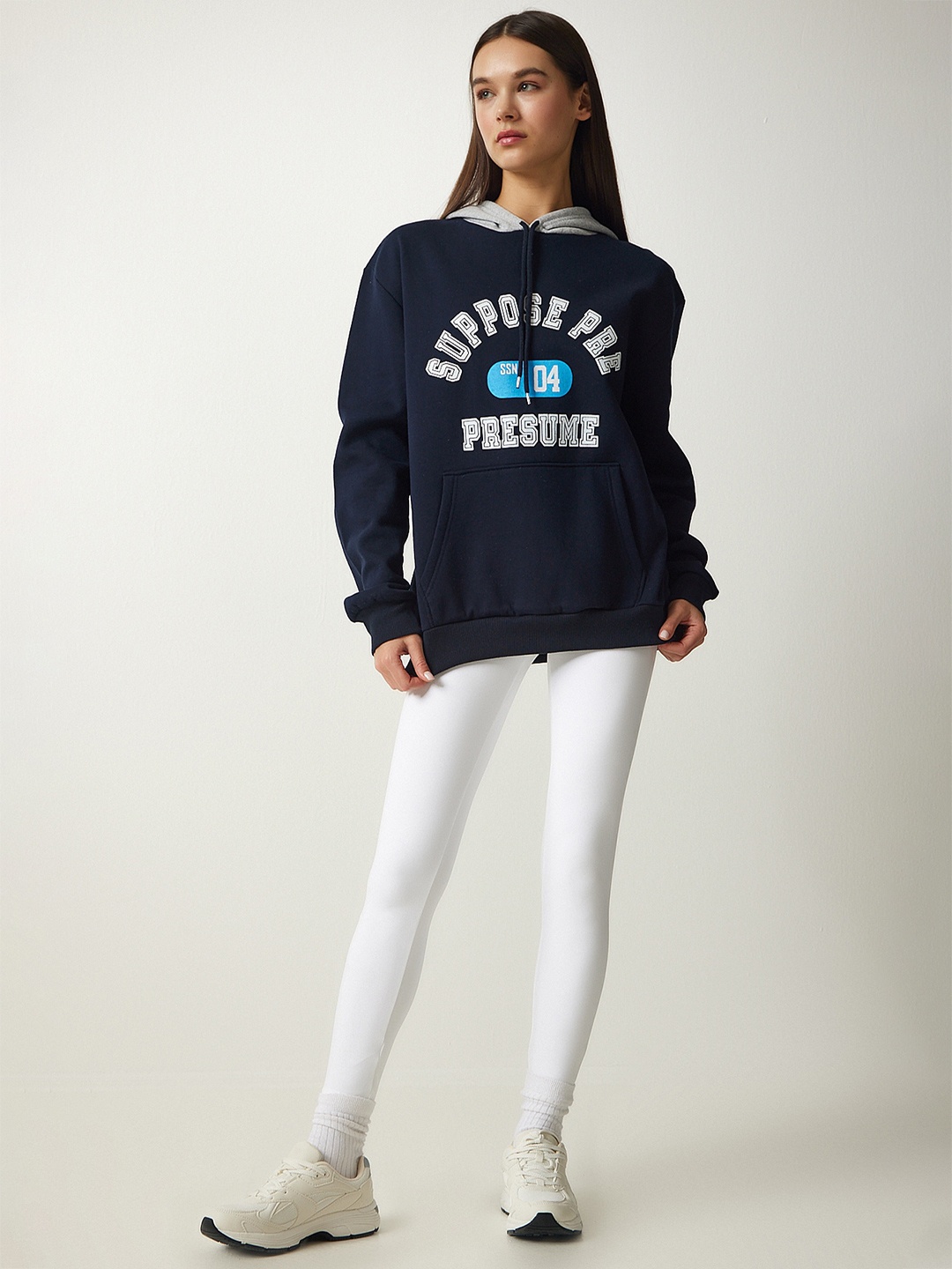 

Happiness istanbul Printed Hooded Long Sleeves Cotton Sweatshirt, Na