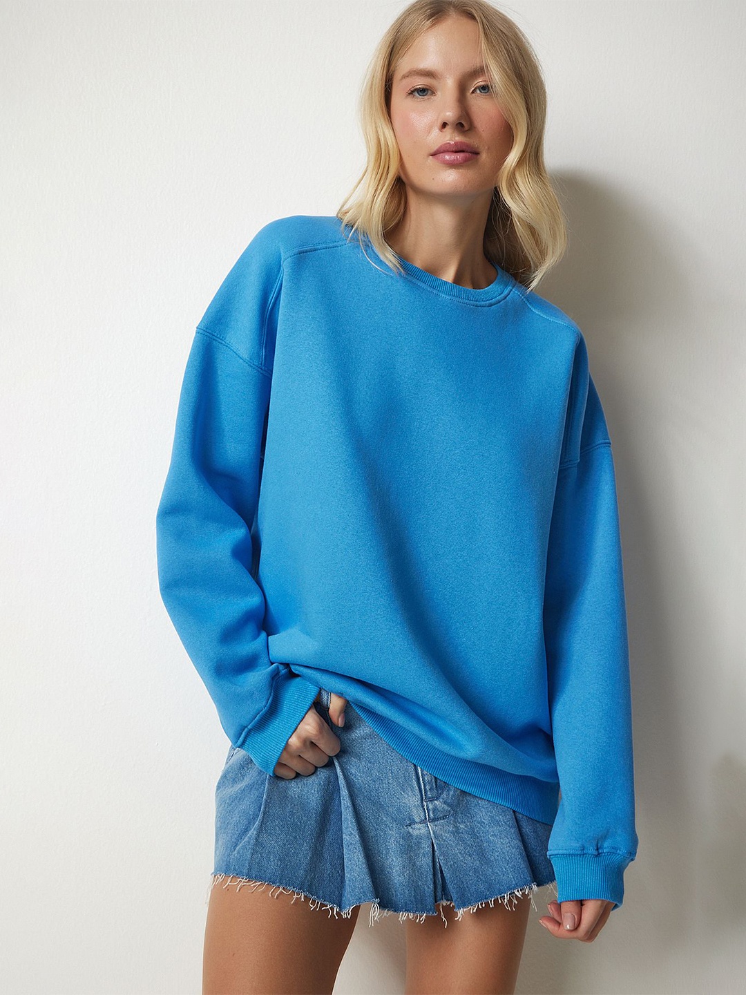 

Happiness istanbul Round Neck Long Sleeves Cotton Sweatshirt, Na