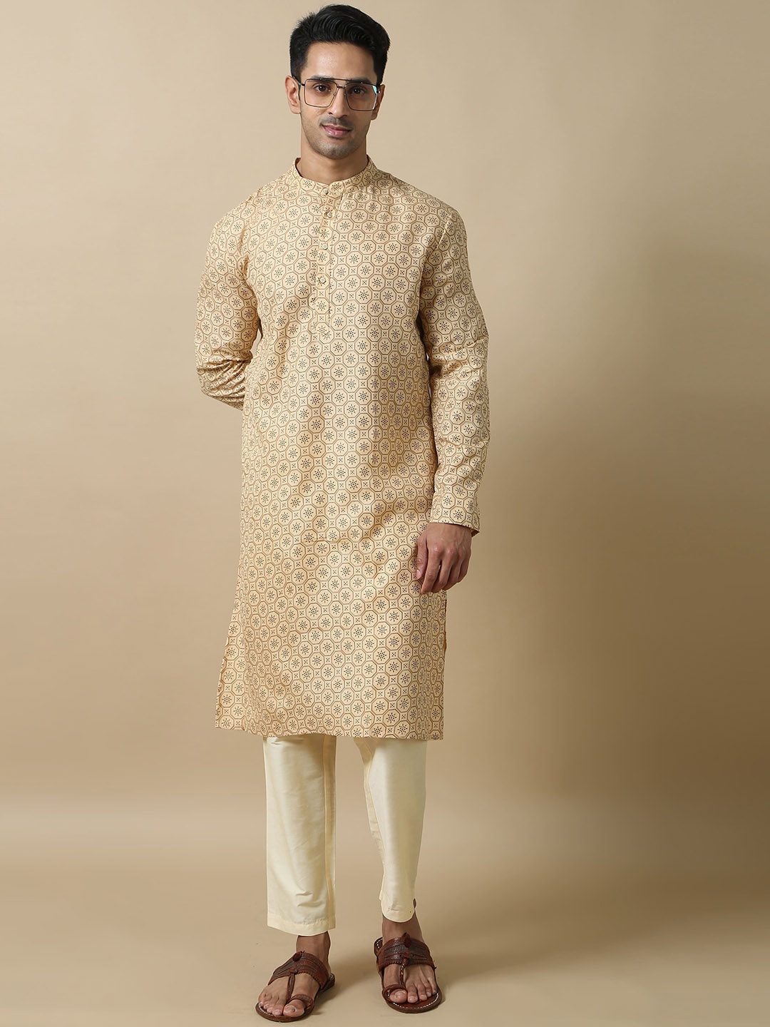 

FILORI Ethnics Motifs Printed Long Kurta, Cream