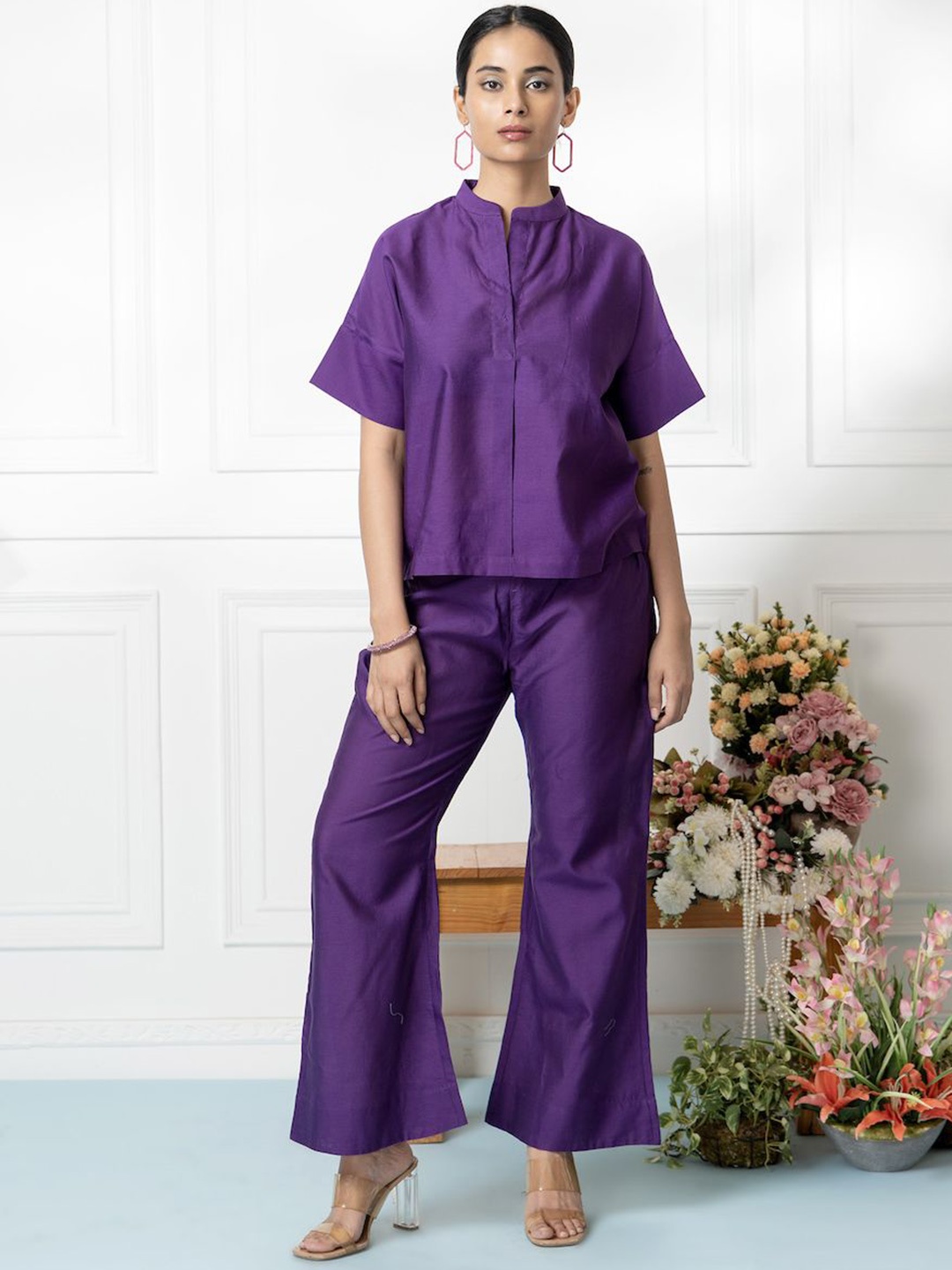 

SMRITI GUPTA Chanderi Cotton Top & Trousers Co-Ords Set, Purple
